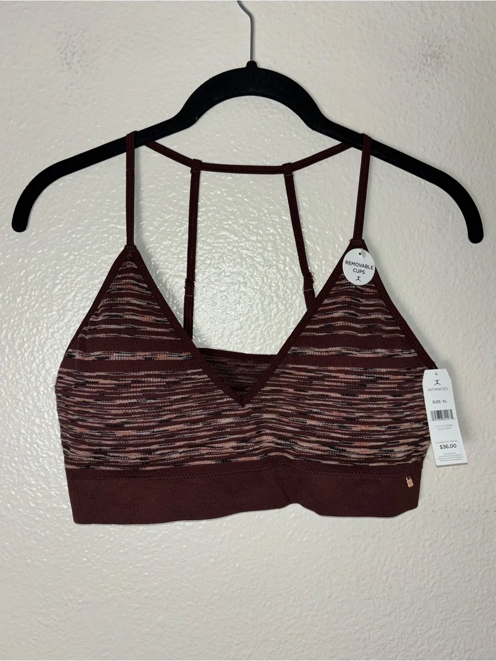 Danskin ribbed bralette woman's Large maroon/Burgundy removable cup/wire-free